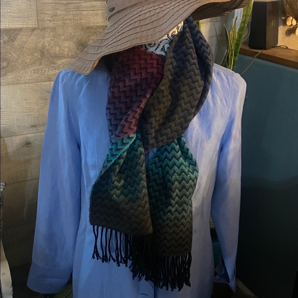 100% CASHMERE Fringe Scarf MADE IN SCOTLAND Multi color 70”x 12”